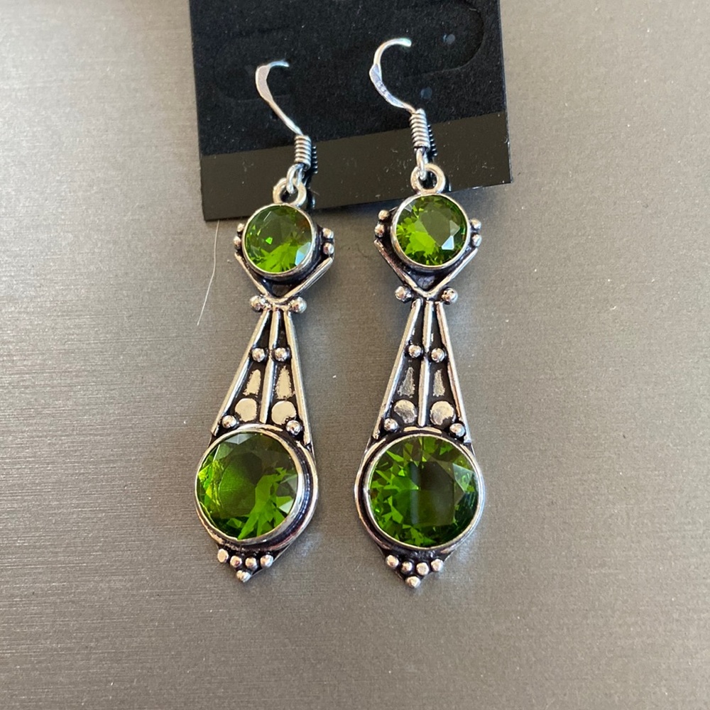 Peridot Solid Sterling Silver Earrings - image 1